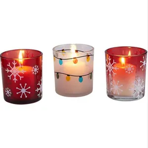 Red Christmas Glass Votive Candle Holder With White Snow for Christmas Decor Ornament thumbnail-1