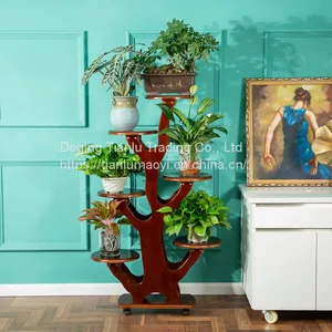 Flower Rack Solid Wood Living Room Indoor Balcony Simple Multi-layer Floor Type Retro European Chinese White Wood Chlorophytum Bonsai Green Flesh Saving Space Large Flower Pot Decoration Shelf thumbnail-3