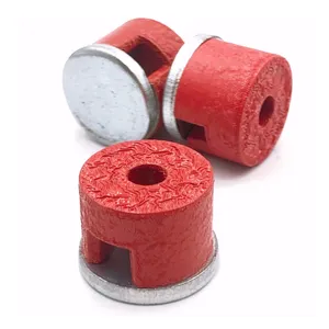 Red Painted Cast AlNiCo Shallow Pot Magnet With Threaded Hole thumbnail-3