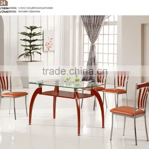 Modern Home Dining Room Furniture 6 Seat Soildwood Glass Dinning Table Set Leather and Metal Dinning Chairs thumbnail-1