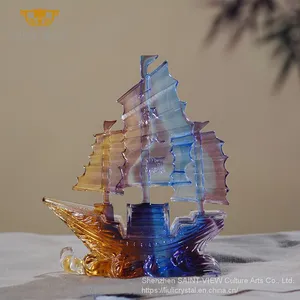 Home Craft Accessory Liuli Crystal Fengshui Decorative Blessing Dragon Boat Craft Good Luck Ornaments Factory thumbnail-2