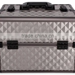 Diamond Textured Pattern 6 Extendable Trays Aluminum Professional Makeup Artist Cosmetic Storage Carrying Travel Train Case thumbnail-2