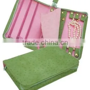 Custom Green Ostrich Skin Zippered Travel Jewelry Case,green Leather Travel Display Cases,folding Leather Travel Jewelry Case thumbnail-2