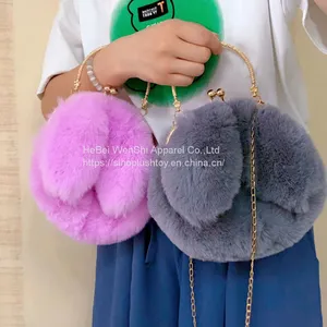 010Plush Rabbit Bag Female Oblique Crossbody Korean Version Lovely Chain Women Handbag Fur Plush Shoulder Bag Rabbit Ear Clip Mouth Bag thumbnail-2