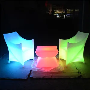 Glow Events Party Wedding Nightclub Led Straight Bench High Cocktail Bar Tables and Chairs Set thumbnail-3