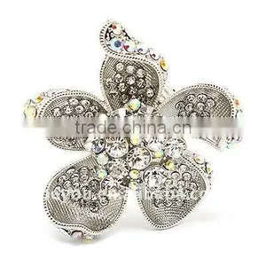 Beautiful Fashion Chunky Big Floral Stretch Ring Silver thumbnail-1