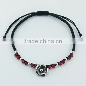 Macrame Bracelet Antiqued Flower Charm and Glass Beads thumbnail-1