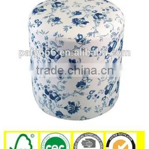 Antique Round Ottoman, Fabric Stool With Flower Printing thumbnail-1
