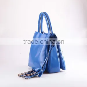 4083 Trendy Design Blue Plain Texture PU Three Compartment Combined Fashionable Ladies Latest Handbag thumbnail-3