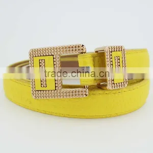 NEW Design Women's Classic Yellow PU Leather Belt for Dress With Leather Buckle thumbnail-2