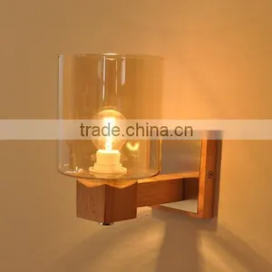 Vintage Type and Energy Saving Light Source Wood Base Glass Wall Lamp thumbnail-1