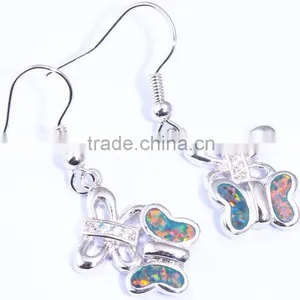 925 Sterling Silver Blue Opal Inlay Butterfly Post Fishhook Back Earrings thumbnail-2