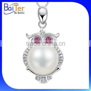 Elegant Fashion Natural Fresh Water Pearl 925 Sterling Silver Owl Pendant thumbnail-1