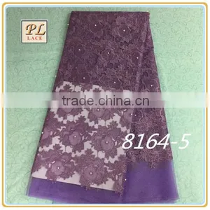 2015 New Design Net Lace Fabric With Pearl Of Rose Red thumbnail-1