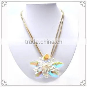Gold Plated Long Chain Necklace Big Pendant With Colorful Crystal thumbnail-1