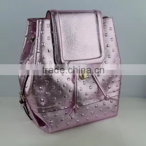 Stylish Shinning Pink Leather Cute Girls Small Daily Leisure Backpack thumbnail-2