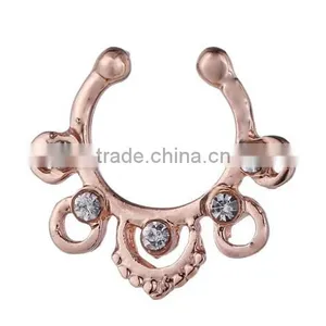 Crystal Gems Clip On Fake Septum Clicker Non Piercing Nose Ring Hoop thumbnail-3