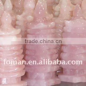 Rose Quartz Carving Pagoda Semi Precious Stone Carving thumbnail-1