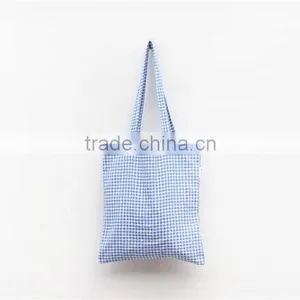 Blue Plaid Zipper Canvas Handbag,canvas Bag thumbnail-4