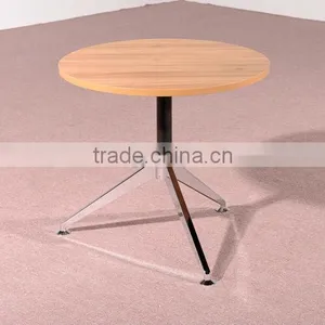 HC-M014 Simple Walnut Color Wooden Round Negotiation Table Metal Frame thumbnail-1