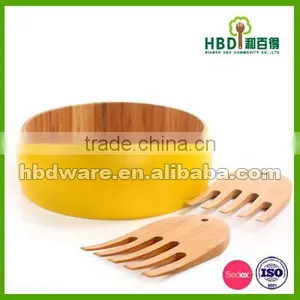 High Quality Painted Bamboo Salad Bowl With Server Wholesale thumbnail-2