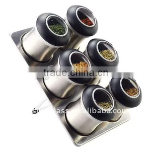 SINOGLASS 6Pcs Ergo Q SS Spice Jar With Magnet Concept on the SS Base thumbnail-1