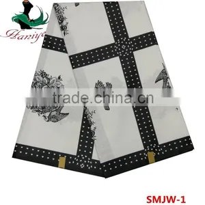 Black and White Real Wax Fabric African Printed Jave Wax Fabric SMJW-1 High Quality thumbnail-1