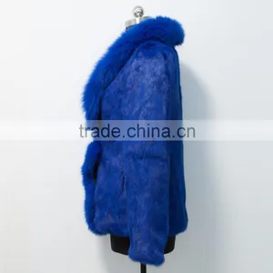 2015 New Arrival Rabbit Fur Coat With Fox Fur Collar for Women thumbnail-3