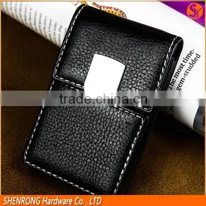 Vertical Black PU Leather Credit Card Holder With Magnetic Button Closure and Embossing LOGO thumbnail-1