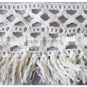 High Quality 8cm Width Off-white Crochet Cotton Fringe Trim for Garment thumbnail-3