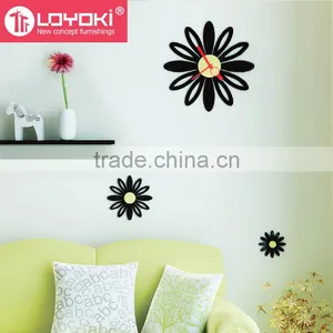 Flower 3D Wall Mounted Clock With Two Flower Set of 3 Home Decor Art MDF Wooden Diy Wall Clock thumbnail-4