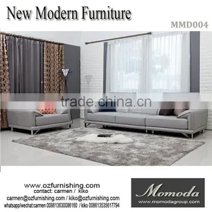 Contemporary Grey Italian Leather Sofa Set With Adjustable Headrest thumbnail-1
