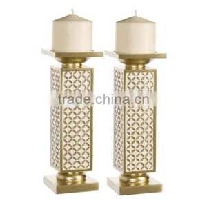 Diamond Lattice Pillar Candle Holders, Set of 2 for Wedding/ Birthday Decoration thumbnail-1