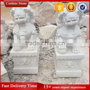 Chinese White Marble Foo Dog Statues thumbnail-4
