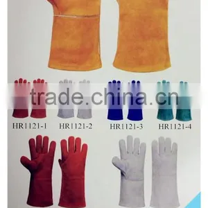 Long-Cuff Cowhide Split Leather Stick Gloves Welding Welder Grill Lined Working Gloves With CE Certificate thumbnail-2