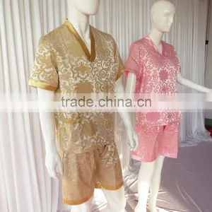 Pink/Rich Floral Pattern Sweat Steaming Clothes V-Neck Jacquard Family Pajama Set Short Sleeve Women Pajamas thumbnail-2