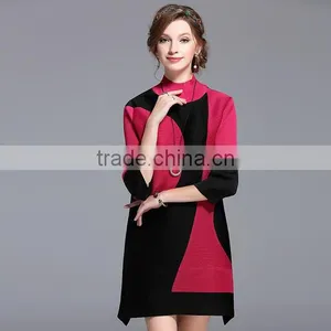 Women Creased 3/4 Sleeve Printing High Elastic Dresses Wholesale thumbnail-1