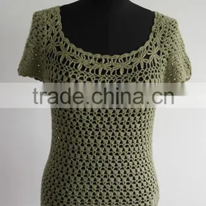 Fashion Ladies Short Sleeve Hand Crochet Pullover Sweater thumbnail-1
