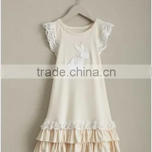 2017 Spring New Arrive Easter Bunny Dress Baby Girls Knitted Cotton Rabbit Appliqued Lace Dress thumbnail-5