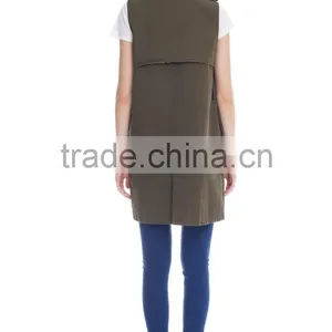 Fashion Ladies Multi Pocket Army Green Vest Coat thumbnail-3