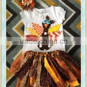 Wholesale Children's Boutique Clothing Appliqued Pearl Top With Tutu Skirt Design Thanks-giveing Day Costumes Girls Clothes thumbnail-1