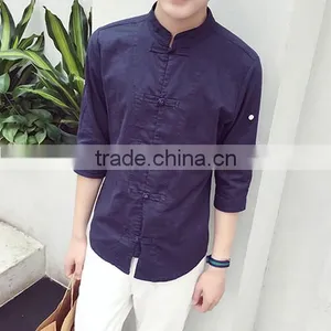 Cultivate One's Morality Short Sleeve Shirt Cotton and Linen Men thumbnail-3