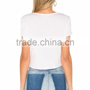 2017 Guangzhou Shandao New Fancy Design 180g 100% Cotton Plain Dyed Wholesale Women Short Sleeve Blank White T-Shirt thumbnail-4