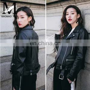 Fashion Cool Zip Front Black Leather Jacket Woman / Real Sheep Skin Jacket Leather / Leather Motorcycle Jacket thumbnail-1