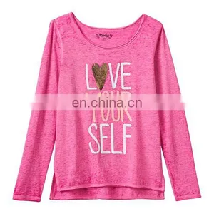 Children Latest Dress Style, Girls 7- 16 High-Low Long Sleeve Graphic Design Tee thumbnail-4