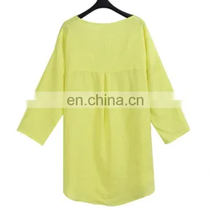 Women Newest Comfortable Round Neck Linen Blouse thumbnail-2