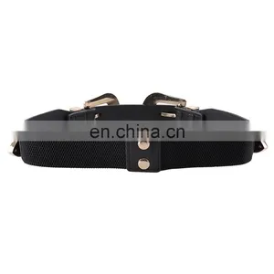Grace Karin Women Ladies Girls Vintage Fashion Boho Double Metal Light Gold Silver Color Buckle Belt Elastic Band CL010479 thumbnail-3
