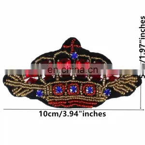 New Arrival Beaded Crystal Rhinestones Crown Patches Sew on Badges thumbnail-1