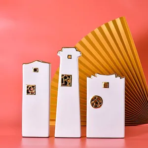 Chinese Creative White Gold Electroplate Gild Ceramic Vase For Model Room Decor thumbnail-1