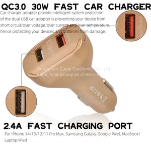 QC3.0 Quick Charge 30W 5V2.4A Dual USB Port Car Phone Charger Adapter thumbnail-4